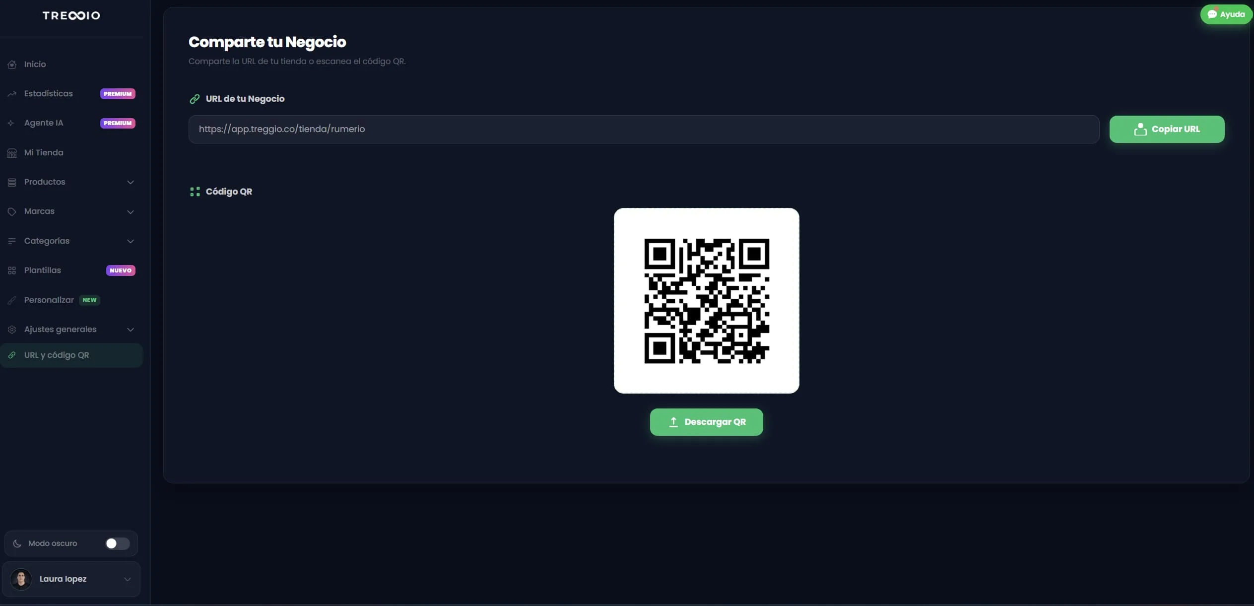 Dashboard QR y Link Treggio
