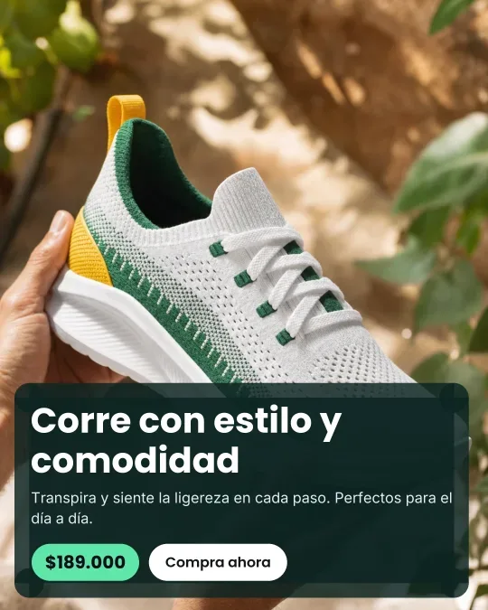 Anuncio con manos sosteniendo los tenis creado con el Estudio IA