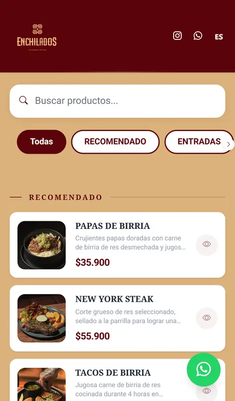 Menú digital restaurante Cali Treggio