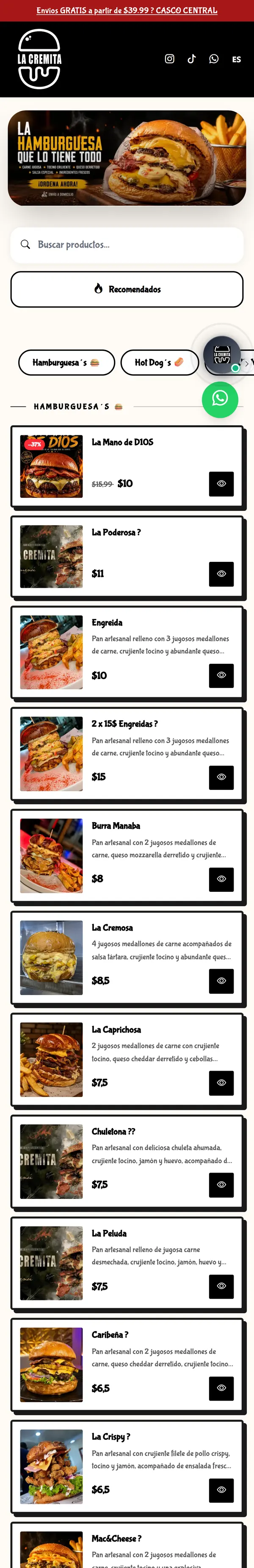 Menú digital comida rápida Treggio