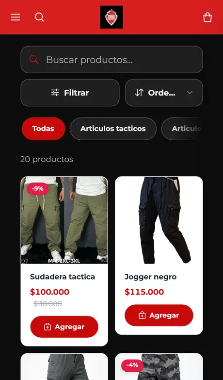 Tienda virtual de ropa táctica Zona Táctica hecha con Treggio
