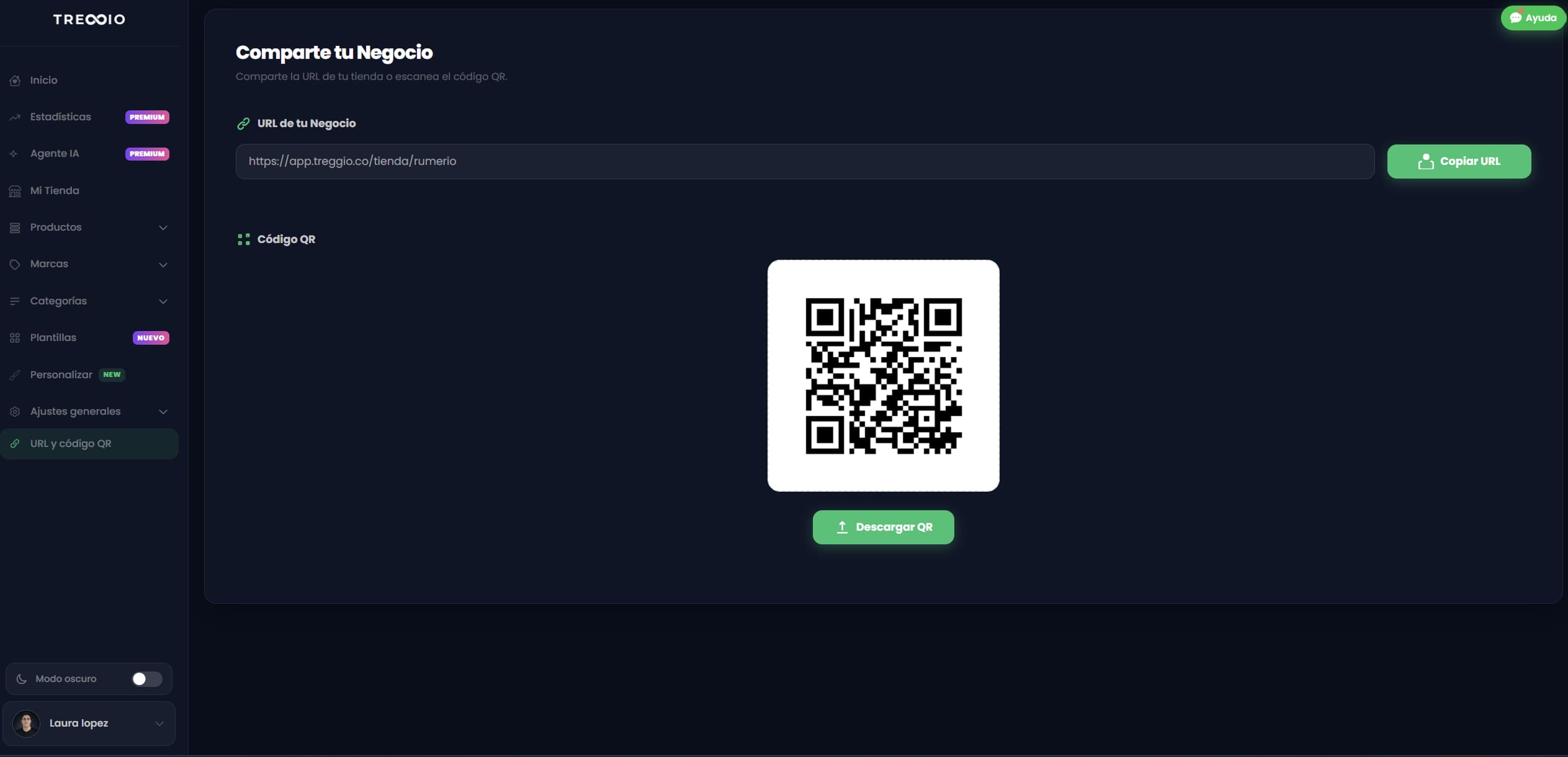 Dashboard QR y Link Treggio
